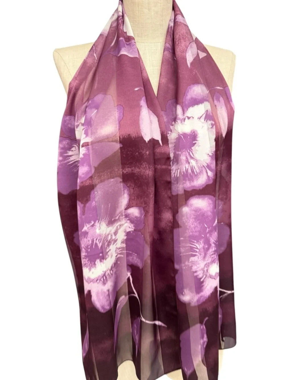 Symphony Scarfs Purple Floral Sheer Scarf Long Italy